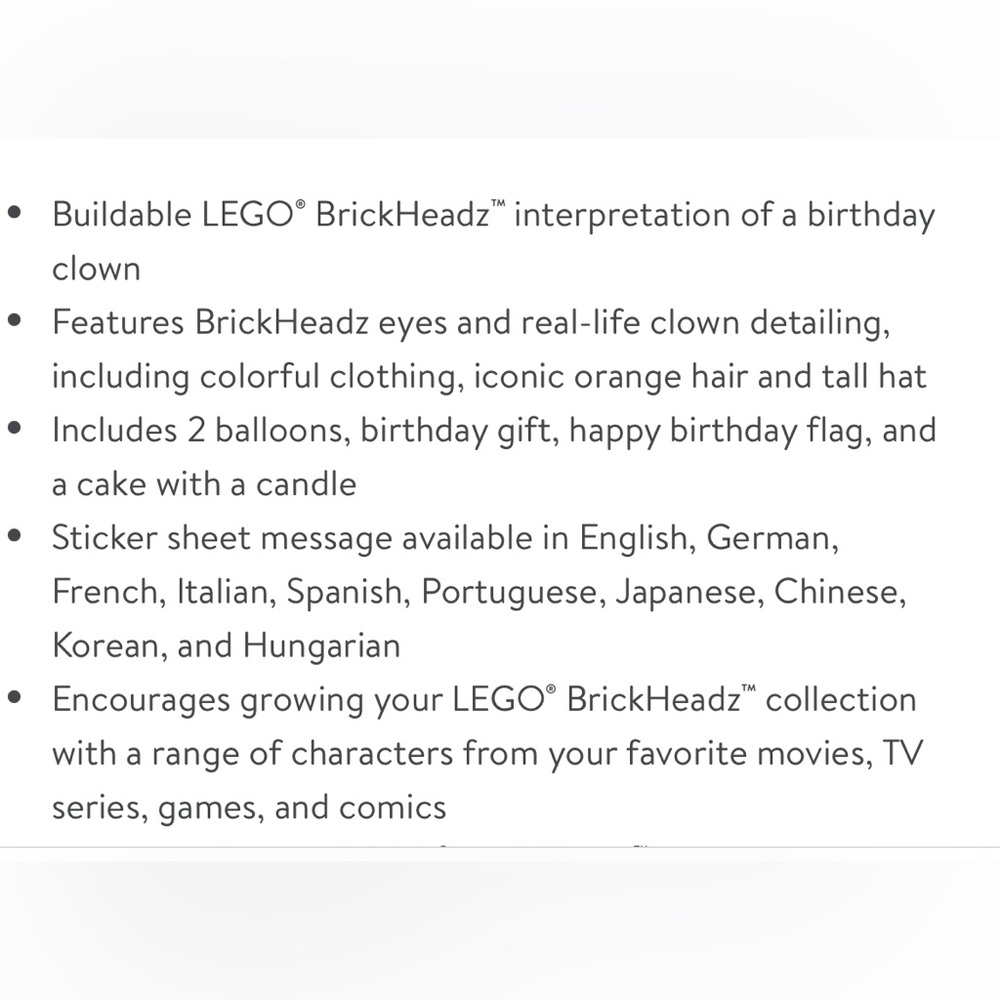 New, retired LEGO BrickHeadz Birthday Clown Building Set 40348 - Picture 8 of 9